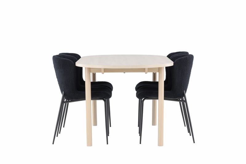 Matgruppe Andy 180 cm Oval med 4 Modesto stoler - Whitewash/Svart - Møbler - Bord - Spisegruppe