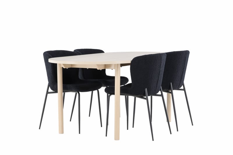 Matgruppe Andy 180 cm Oval med 4 Modesto stoler - Whitewash/Svart - Møbler - Bord - Spisegruppe