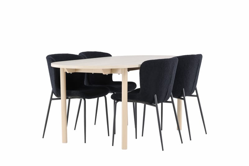 Matgruppe Andy 180 cm Oval med 4 Modesto stoler - Whitewash/Svart - Møbler - Bord - Spisegruppe