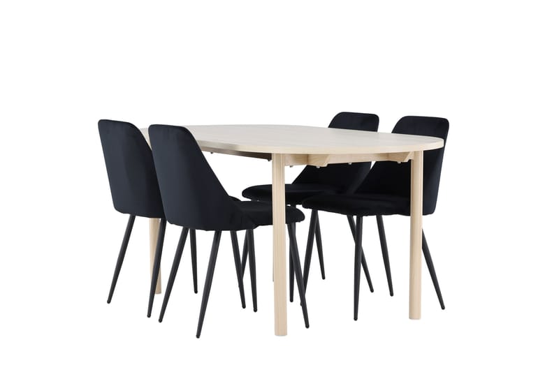 Matgruppe Andy 180 cm Oval med 4 Night stoler - Whitewash/Svart - Møbler - Bord - Spisegruppe