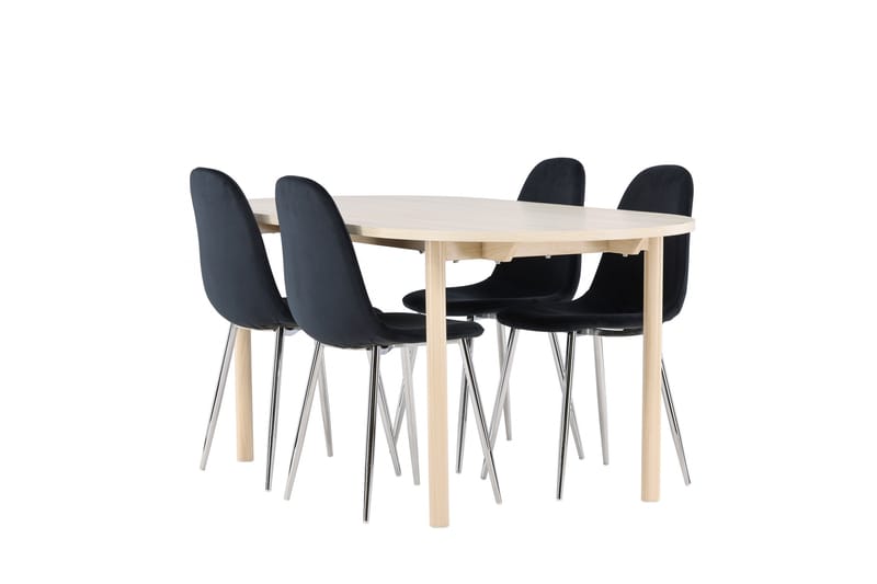 Matgruppe Andy 180 cm Oval med 4 Polar stoler - Whitewash/Svart - Møbler - Bord - Spisegruppe