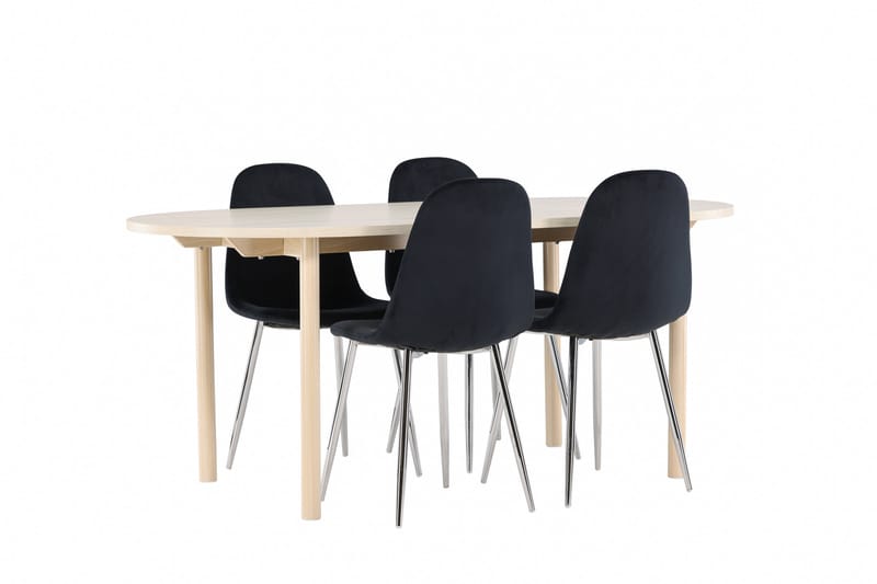 Matgruppe Andy 180 cm Oval med 4 Polar stoler - Whitewash/Svart - Møbler - Bord - Spisegruppe