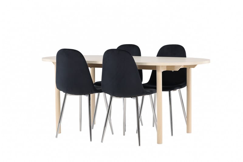 Matgruppe Andy 180 cm Oval med 4 Polar stoler - Whitewash/Svart - Møbler - Bord - Spisegruppe