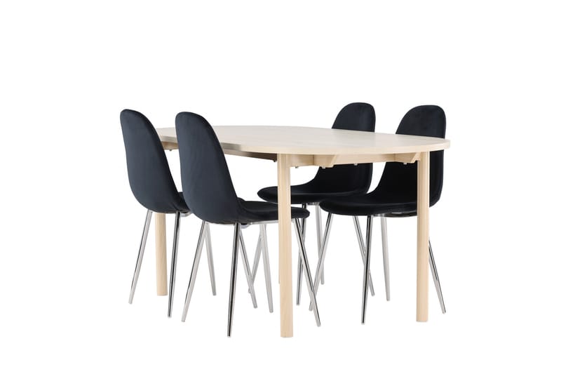 Matgruppe Andy 180 cm Oval med 4 Polar stoler - Whitewash/Svart - Møbler - Bord - Spisegruppe