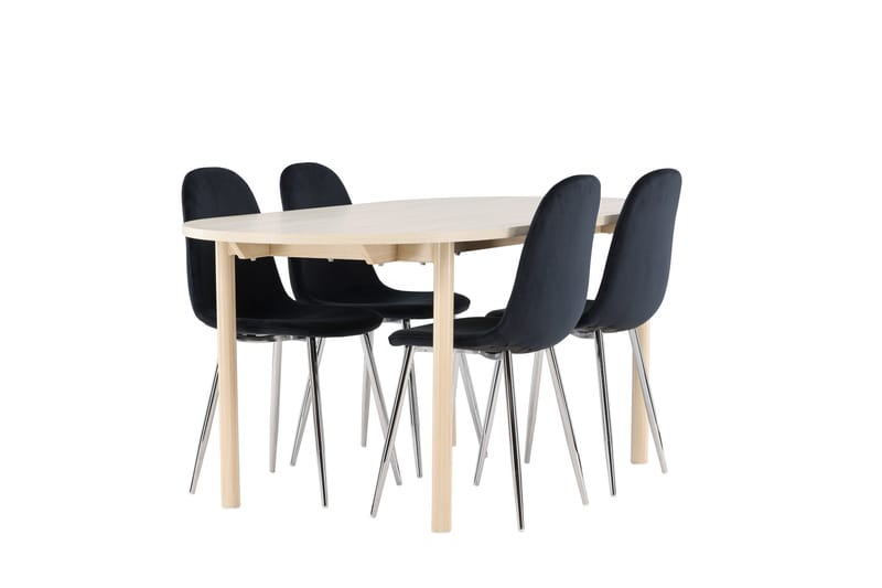 Matgruppe Andy 180 cm Oval med 4 Polar stoler - Whitewash/Svart - Møbler - Bord - Spisegruppe