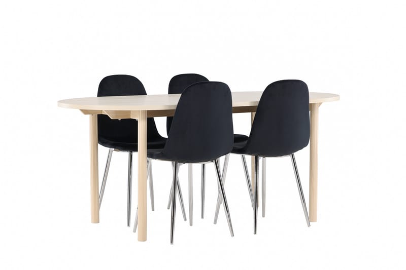 Matgruppe Andy 180 cm Oval med 4 Polar stoler - Whitewash/Svart - Møbler - Bord - Spisegruppe