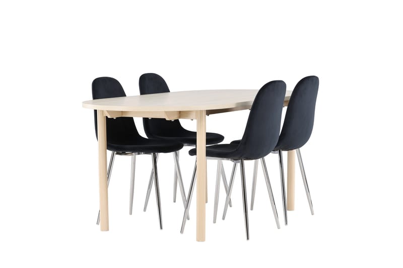 Matgruppe Andy 180 cm Oval med 4 Polar stoler - Whitewash/Svart - Møbler - Bord - Spisegruppe