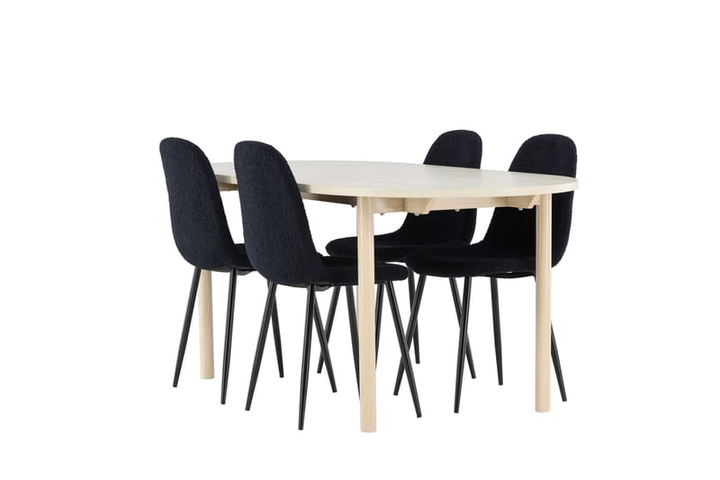 Matgruppe Andy 180 cm Oval med 4 Polar stoler - Whitewash/Svart - Møbler - Bord - Spisegruppe