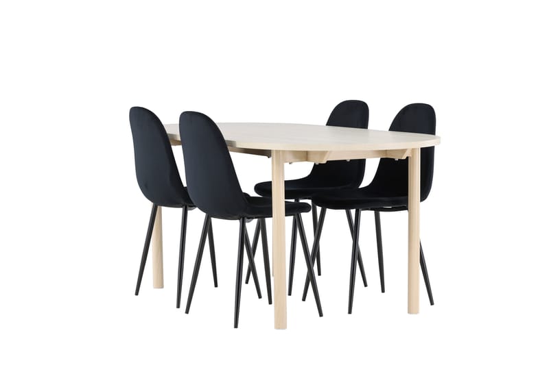 Matgruppe Andy 180 cm Oval med 4 Polar stoler - Whitewash/Svart - Møbler - Bord - Spisegruppe