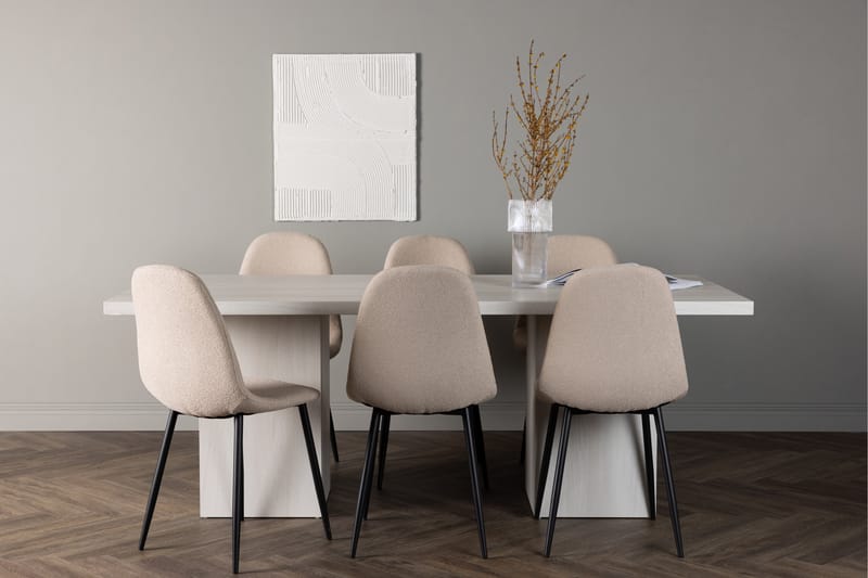 Matgruppe Nicci 200 cm Rektangulær med 6 Nicci Stoler - Beige - Møbler - Bord - Spisegruppe