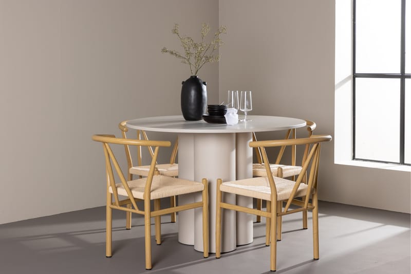 Matgruppe Olivia 110 cm Rund med 4 Alfons stoler - Beige/Beige - Møbler - Bord - Spisegruppe