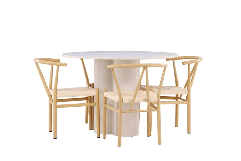 Matgruppe Olivia 110 cm Rund med 4 Alfons stoler - Beige/Beige - Møbler - Bord - Spisegruppe