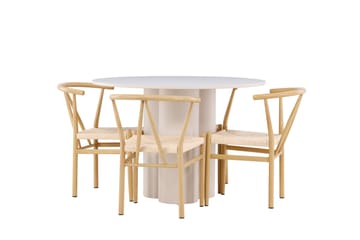 Matgruppe Olivia 110 cm Rund med 4 Alfons stoler - Beige/Beige - Møbler - Bord - Spisegruppe