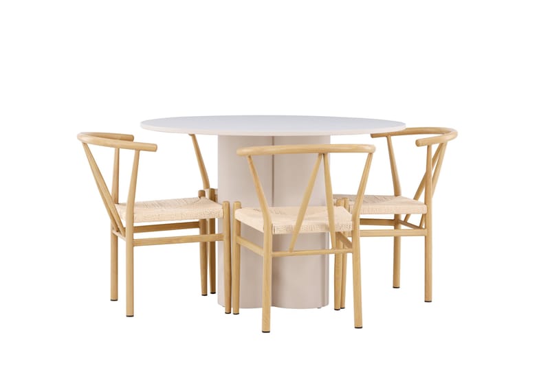 Matgruppe Olivia 110 cm Rund med 4 Alfons stoler - Beige/Beige - Møbler - Bord - Spisegruppe