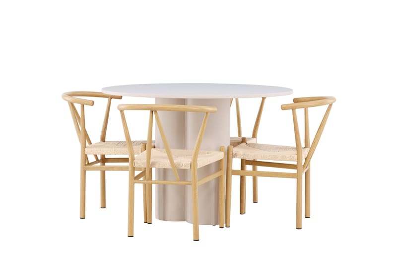 Matgruppe Olivia 110 cm Rund med 4 Alfons stoler - Beige/Beige - Møbler - Bord - Spisegruppe