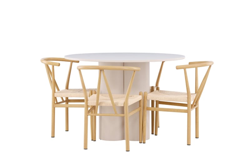 Matgruppe Olivia 110 cm Rund med 4 Alfons stoler - Beige/Beige - Møbler - Bord - Spisegruppe