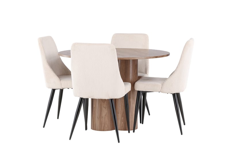 Matgruppe Olivia 110 cm Rund med 4 Leone stoler - Mocca/Beige - Møbler - Bord - Spisegruppe