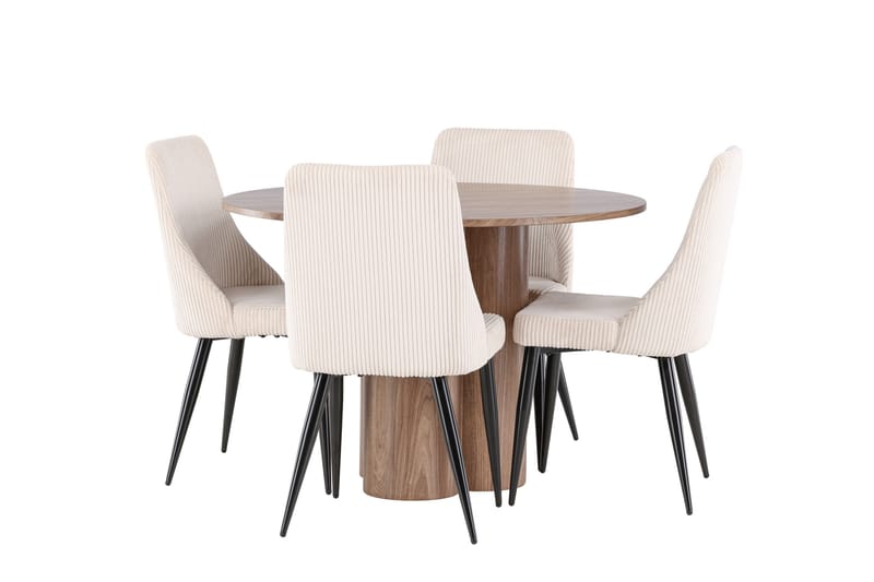 Matgruppe Olivia 110 cm Rund med 4 Leone stoler - Mocca/Beige - Møbler - Bord - Spisegruppe