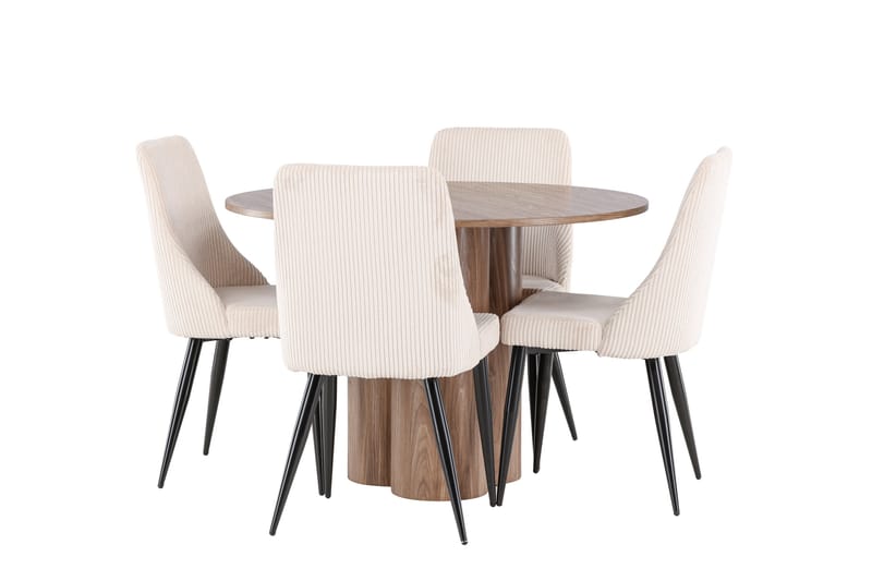 Matgruppe Olivia 110 cm Rund med 4 Leone stoler - Mocca/Beige - Møbler - Bord - Spisegruppe