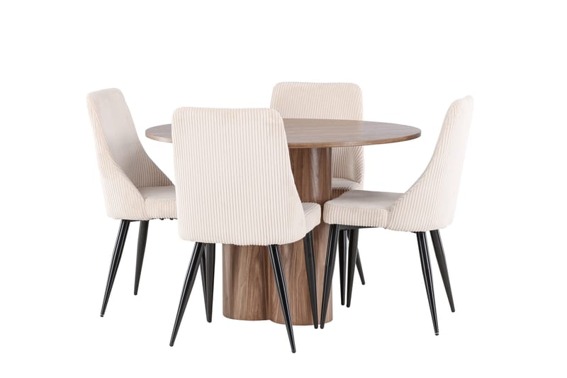 Matgruppe Olivia 110 cm Rund med 4 Leone stoler - Mocca/Beige - Møbler - Bord - Spisegruppe