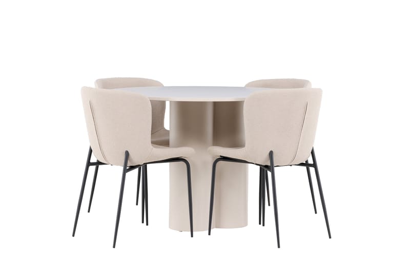 Matgruppe Olivia 110 cm Rund med 4 Modesto stoler - Beige/Beige - Møbler - Bord - Spisegruppe