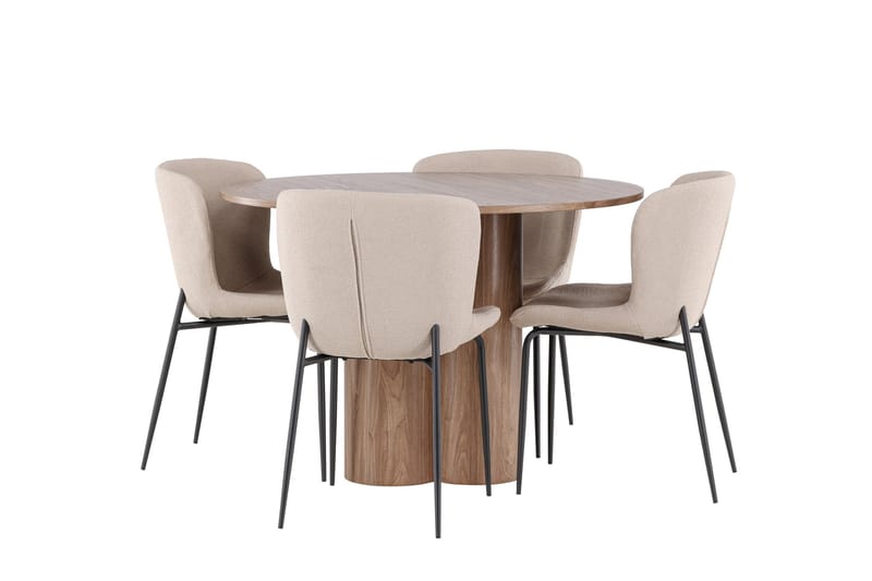 Matgruppe Olivia 110 cm Rund med 4 Modesto stoler - Mocca/Beige - Møbler - Bord - Spisegruppe