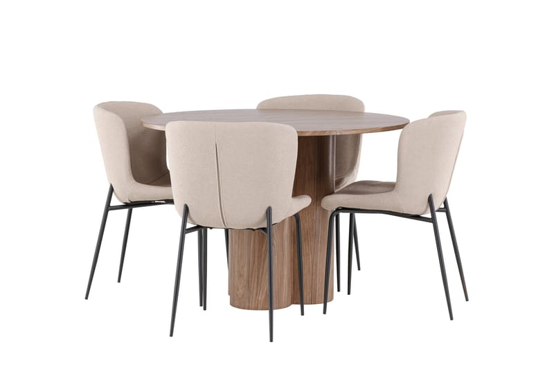 Matgruppe Olivia 110 cm Rund med 4 Modesto stoler - Mocca/Beige - Møbler - Bord - Spisegruppe