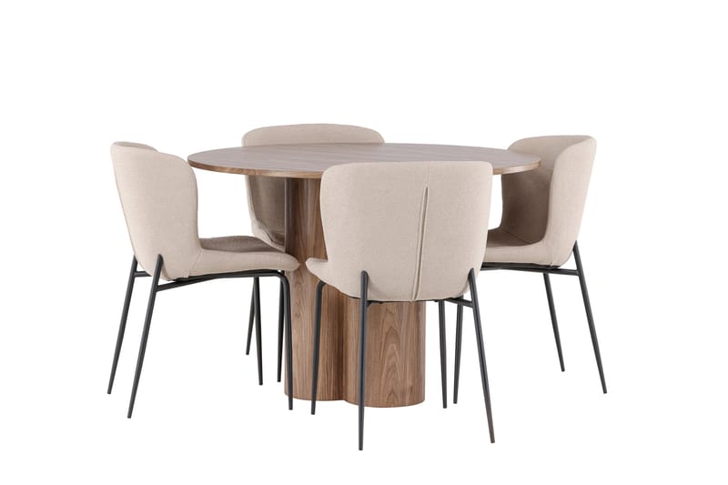 Matgruppe Olivia 110 cm Rund med 4 Modesto stoler - Mocca/Beige - Møbler - Bord - Spisegruppe