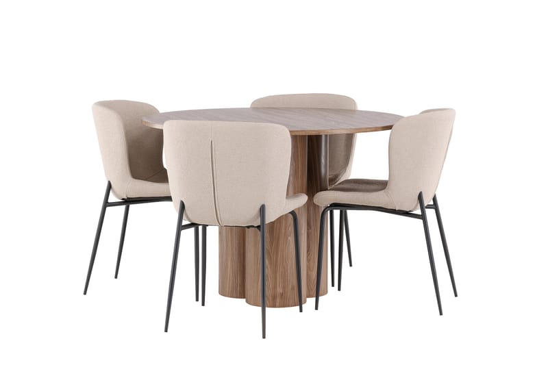 Matgruppe Olivia 110 cm Rund med 4 Modesto stoler - Mocca/Beige - Møbler - Bord - Spisegruppe