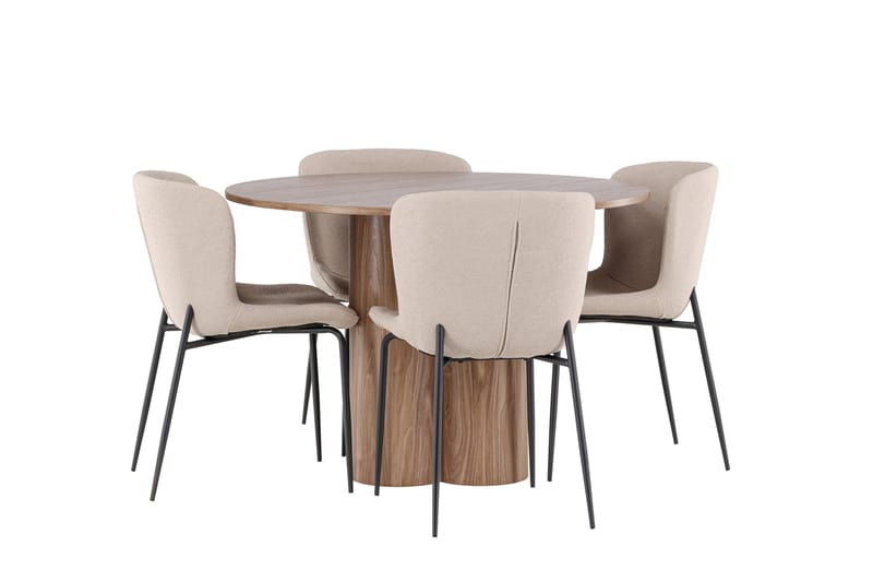 Matgruppe Olivia 110 cm Rund med 4 Modesto stoler - Mocca/Beige - Møbler - Bord - Spisegruppe