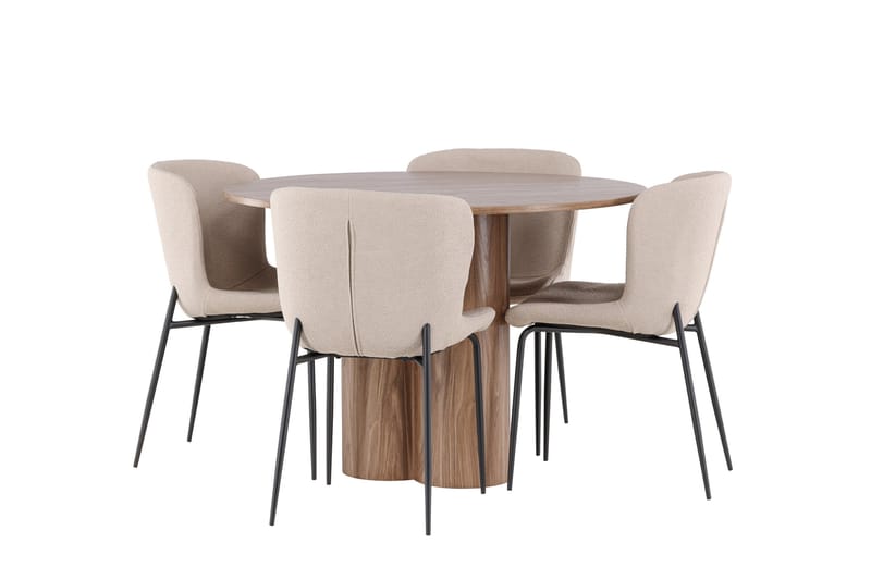 Matgruppe Olivia 110 cm Rund med 4 Modesto stoler - Mocca/Beige - Møbler - Bord - Spisegruppe