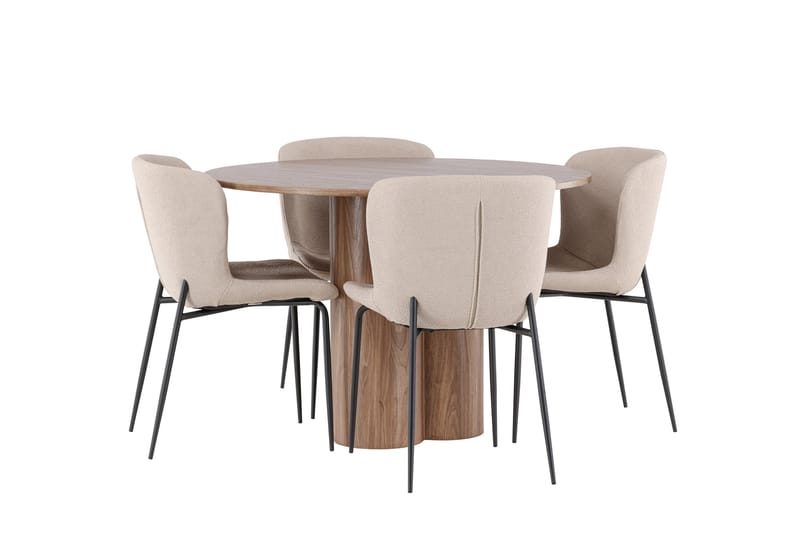 Matgruppe Olivia 110 cm Rund med 4 Modesto stoler - Mocca/Beige - Møbler - Bord - Spisegruppe