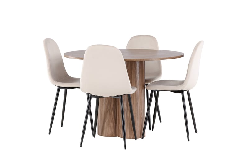 Matgruppe Olivia 110 cm Rund med 4 Polar stoler - Mocca/Beige - Møbler - Bord - Spisegruppe