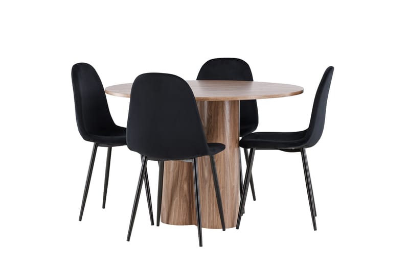 Matgruppe Olivia 110 cm Rund med 4 Polar stoler - Mocca/Svart - Møbler - Bord - Spisegruppe