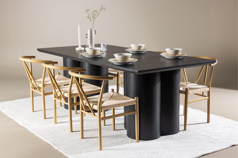 Matgruppe Olivia 210 cm Rektangulær med 6 Alfons stoler - Svart/Beige - Møbler - Bord - Spisegruppe