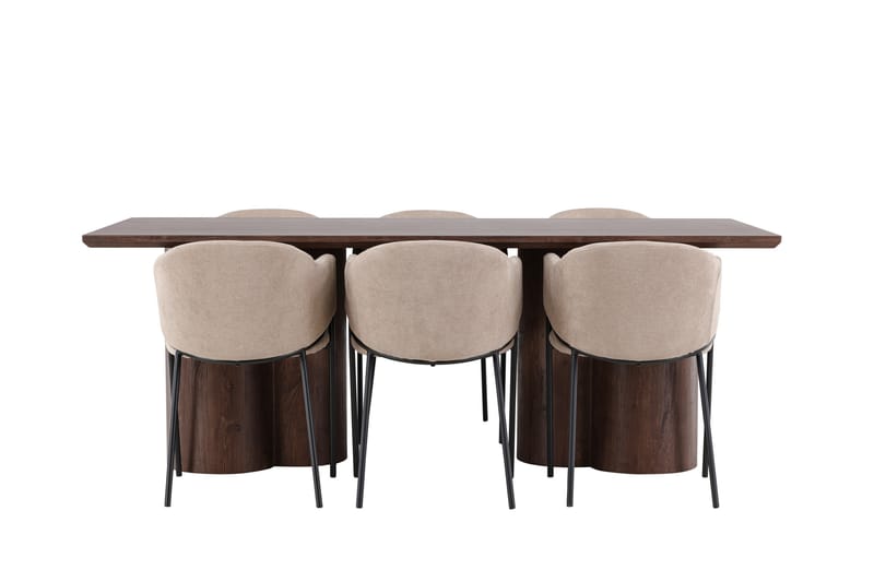 Matgruppe Olivia 210 cm Rektangulær med 6 Evelina stoler - Mocca/Beige - Møbler - Bord - Spisegruppe