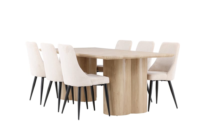 Matgruppe Olivia 210 cm Rektangulær med 6 Leone stoler - Whitewash/Beige - Møbler - Bord - Spisegruppe