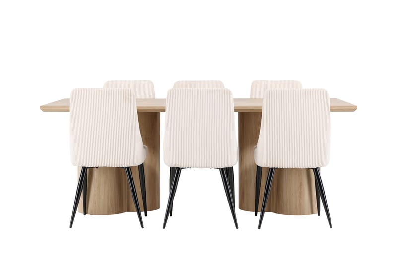 Matgruppe Olivia 210 cm Rektangulær med 6 Leone stoler - Whitewash/Beige - Møbler - Bord - Spisegruppe