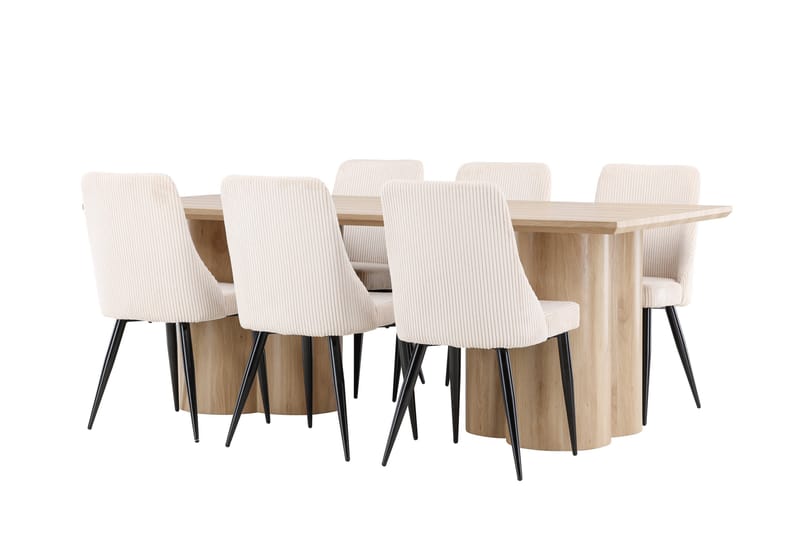 Matgruppe Olivia 210 cm Rektangulær med 6 Leone stoler - Whitewash/Beige - Møbler - Bord - Spisegruppe