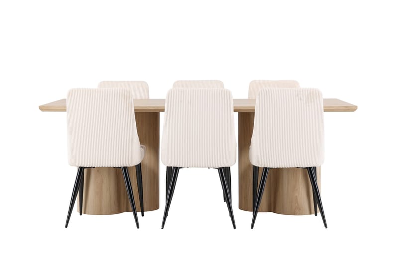 Matgruppe Olivia 210 cm Rektangulær med 6 Leone stoler - Whitewash/Beige - Møbler - Bord - Spisegruppe