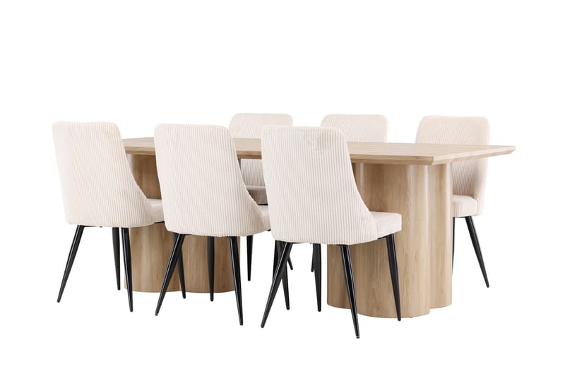 Matgruppe Olivia 210 cm Rektangulær med 6 Leone stoler - Whitewash/Beige - Møbler - Bord - Spisegruppe