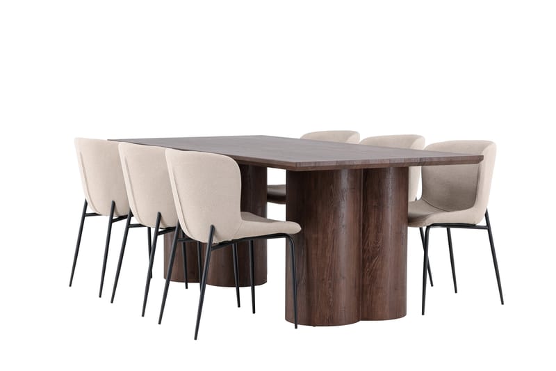 Matgruppe Olivia 210 cm Rektangulær med 6 Modesto stoler - Mocca/Beige - Møbler - Bord - Spisegruppe