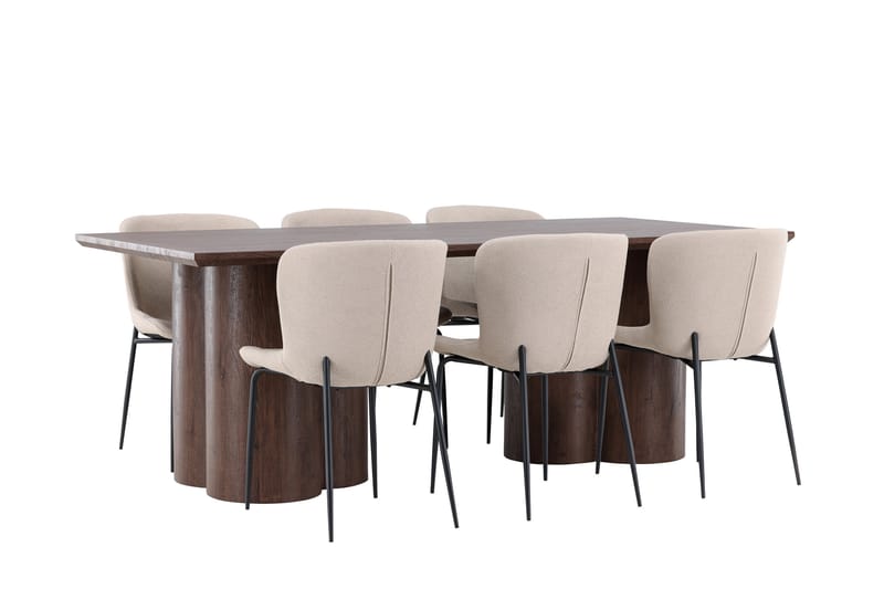 Matgruppe Olivia 210 cm Rektangulær med 6 Modesto stoler - Mocca/Beige - Møbler - Bord - Spisegruppe