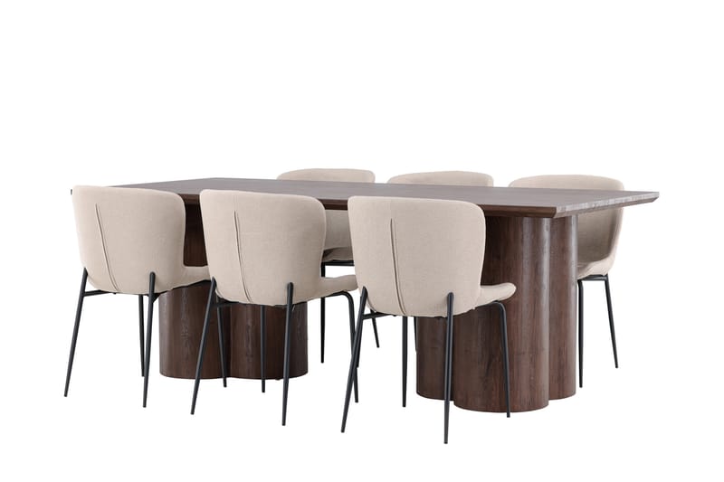 Matgruppe Olivia 210 cm Rektangulær med 6 Modesto stoler - Mocca/Beige - Møbler - Bord - Spisegruppe