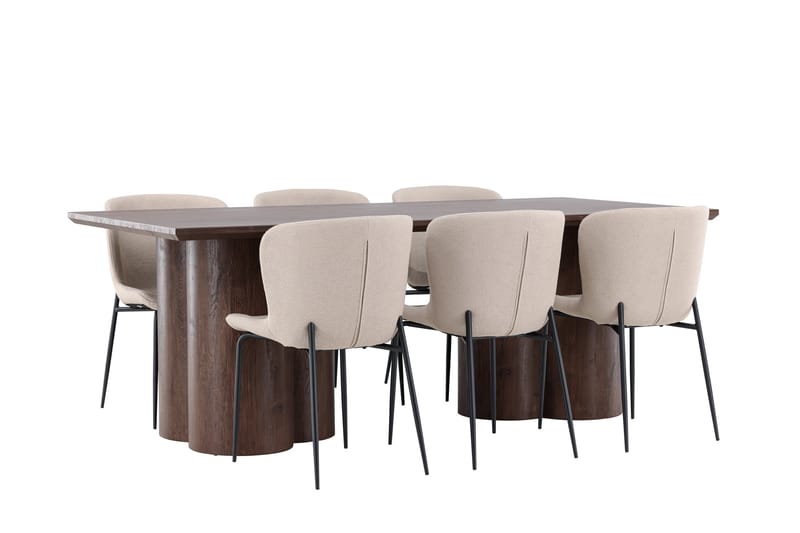 Matgruppe Olivia 210 cm Rektangulær med 6 Modesto stoler - Mocca/Beige - Møbler - Bord - Spisegruppe