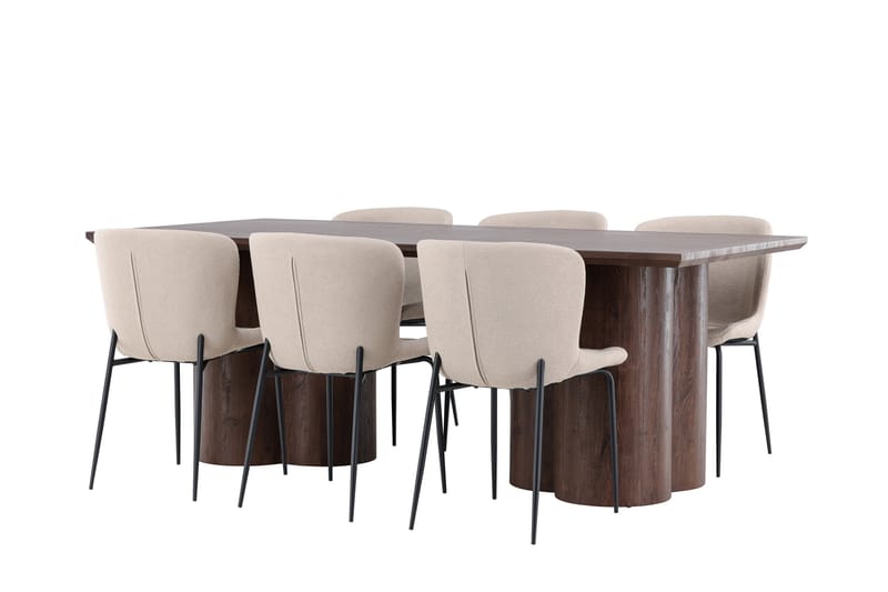 Matgruppe Olivia 210 cm Rektangulær med 6 Modesto stoler - Mocca/Beige - Møbler - Bord - Spisegruppe