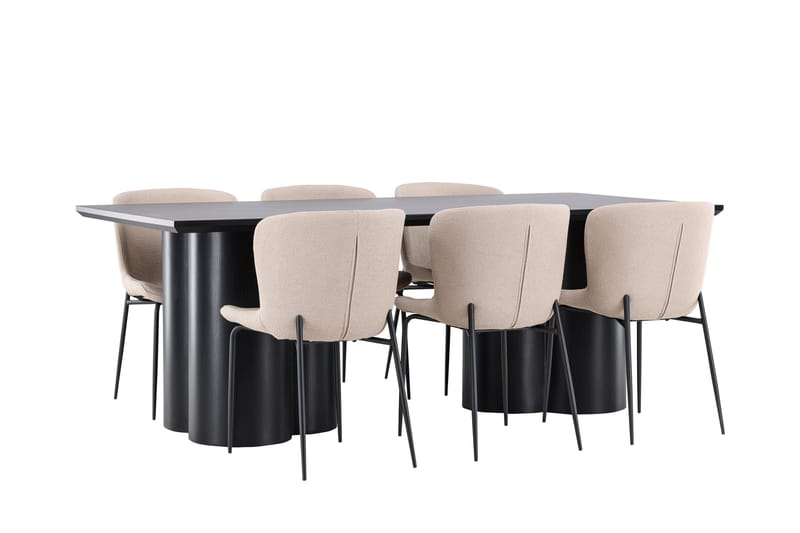 Matgruppe Olivia 210 cm Rektangulær med 6 Modesto stoler - Svart/Beige - Møbler - Bord - Spisegruppe