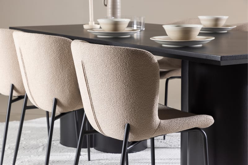 Matgruppe Olivia 210 cm Rektangulær med 6 Modesto stoler - Svart/Beige - Møbler - Bord - Spisegruppe