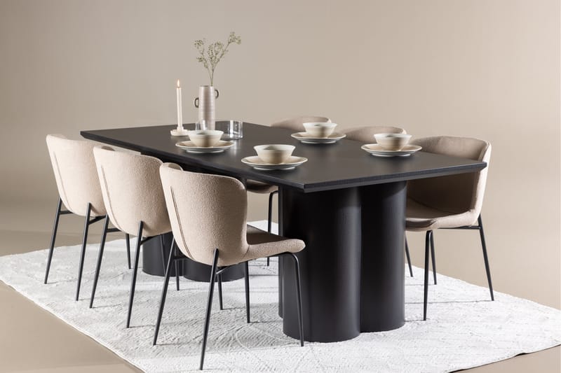 Matgruppe Olivia 210 cm Rektangulær med 6 Modesto stoler - Svart/Beige - Møbler - Bord - Spisegruppe