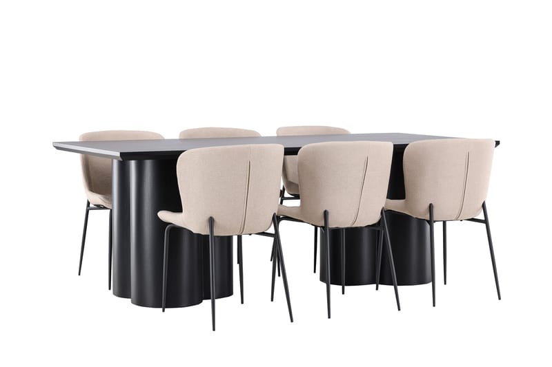 Matgruppe Olivia 210 cm Rektangulær med 6 Modesto stoler - Svart/Beige - Møbler - Bord - Spisegruppe